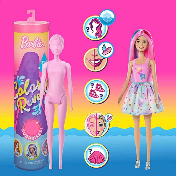 Barbie Style Color Reveal Doll with 9 Surprises – Decorate & Transform