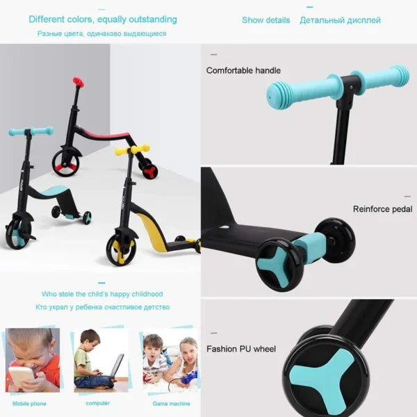 3-in-1 Kids Scooter & Tricycle – Convertible Ride-On with Adjustable Handle - Image 2
